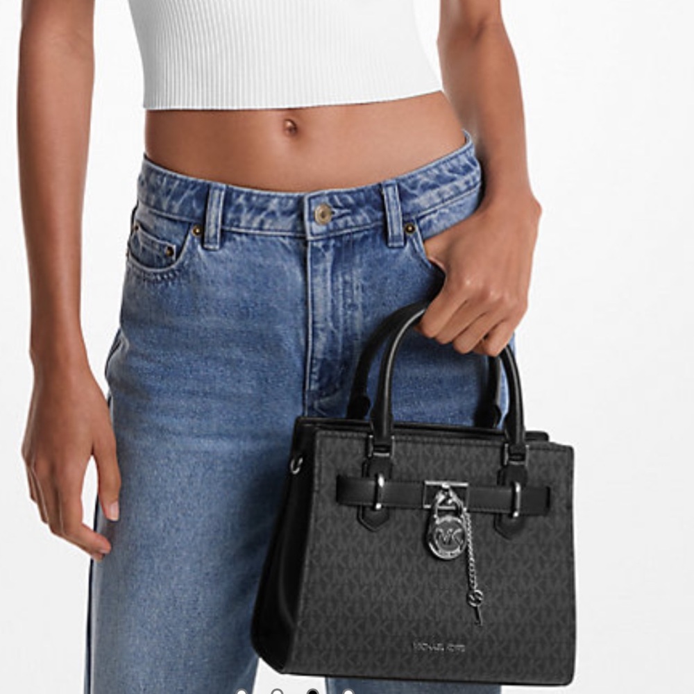 Michael Kors Hamilton Small Signature Logo Satchel Crossbody Bag
Black /Silver - Picture 3 of 16